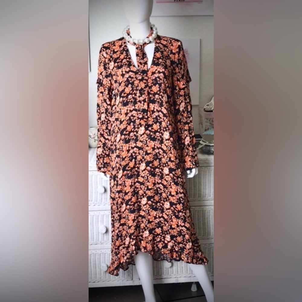 Baum und pferdgarten midi dress ruffled floral black -cinnamon EU size 3 = US 8